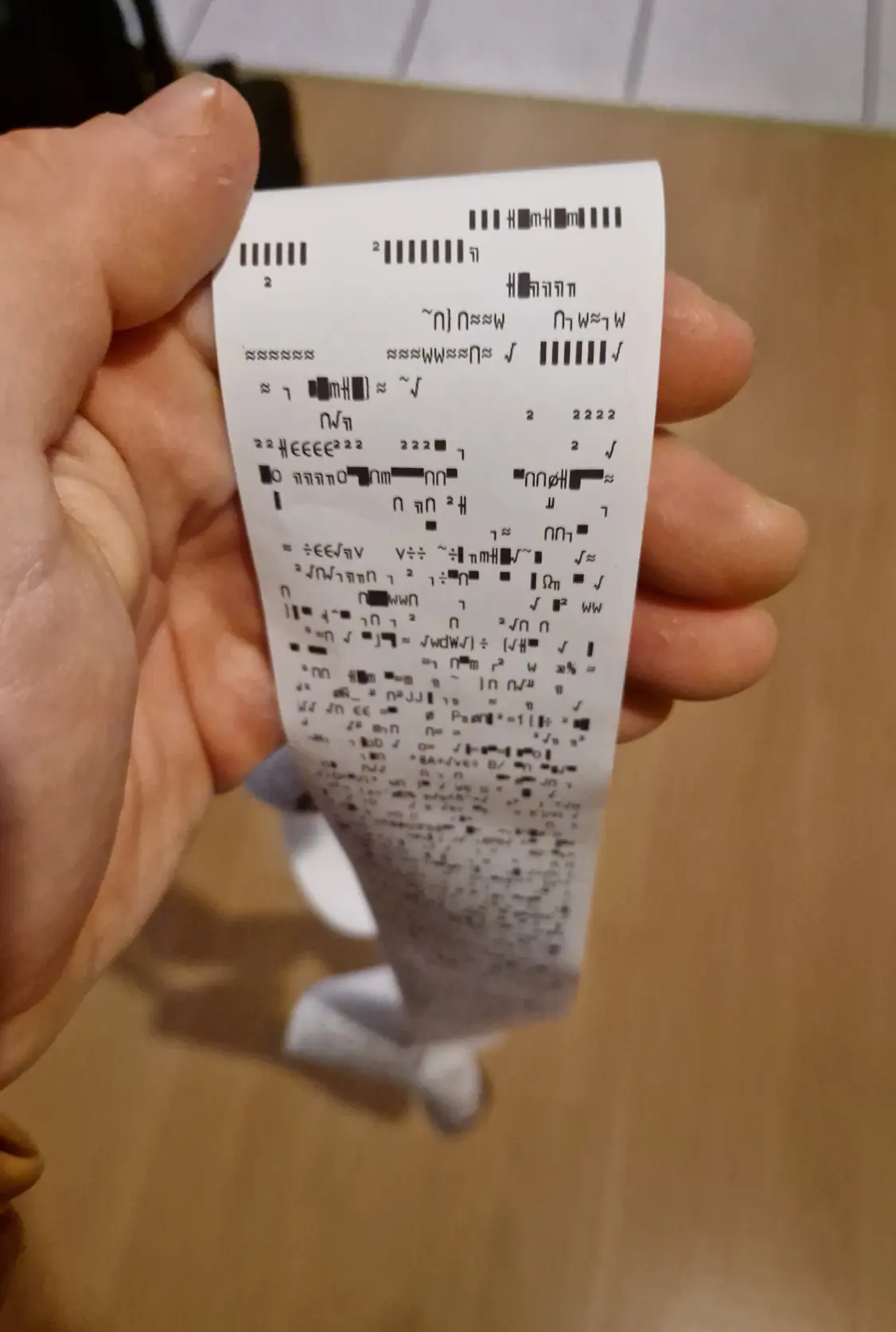 Receipt printer with a sample print.